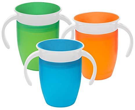 Munchkin Miracle 360 Degree 7 Ounce Spoutless Trainer Cup, 3 Pack, Green/Orange/Blue