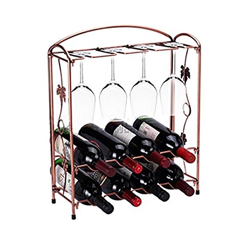Unichart Modern 8 Wine Bottles Holder Freestanding Wine Rack for Floor or Tabletop Scroll Design Storage Rack Bronze Color