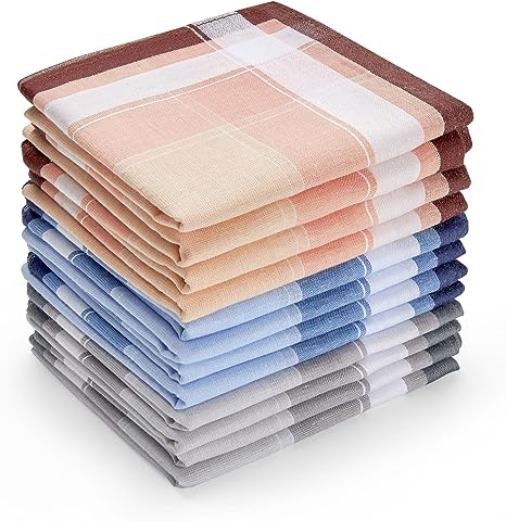 Ohuhu Handkerchiefs Men Cotton, 12PCS Handkerchiefs for Men 100% Cotton Classic Pocket Squares Set, Gift for Men