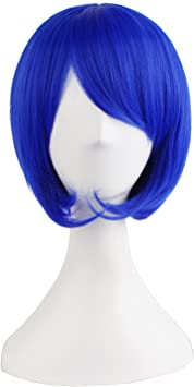 MapofBeauty 12 Inch/30cm Fashion Short Straight Diagonal Bangs Wig (Navy Blue)