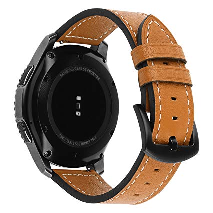 Gear S3/Galaxy Watch 46mm Bands, iWonow 22mm Quick Release Genuine Leather Watch Band Sport Replacement Strap Metal Clasp for Samsung Gear S3 Classic/Frontier, Gear 2/Neo/Live, Asus ZenWatch 1/2