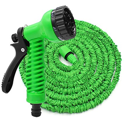 50 FT Expandable Garden Hose with 7-Way Spray Nozzle for Cleaning Car Watering Lawn Garden Plants and Washing pet (Green) by Hippih