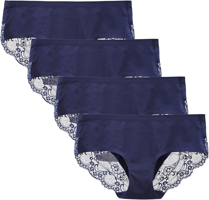 Women's 4 Pack Cotton Lace Coverage Seamless Brief Panty Underwear