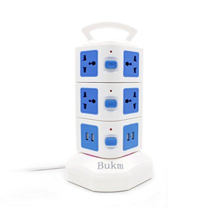 Bukm 10-Outlet Surge Protector Power Strip (110-250V Worldwide Voltage) 4-Port Universal USB Family Charging Station w/ Surge & Overload Protection for iPhone, iPad, Android Devices, Samsung, and More