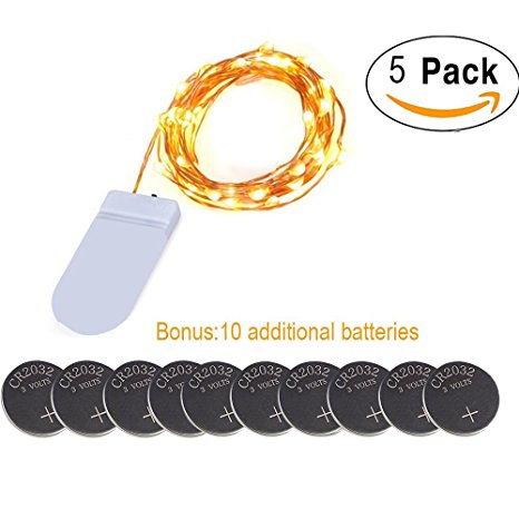 (5 Sets)Battery Christmas Lights,7.78ft 20 LEDs Flexible Portable Copper Wire Lights Battery Operated, Christmas Home Decorative LED Lights,Extra Backup 10 pcs CR2032 Battery Available