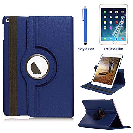 R.SHENGTE Case for Apple iPad 6th Generation 2018/2017 iPad Air 2/Air,360 Degree Rotating Auto Sleep/Wake Smart Cover with Stand & Closed Elastic Band,Bonus Stylus Pen,Screen Protector (Blue)