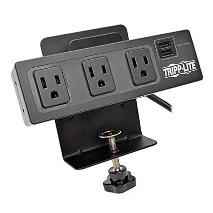 Tripp Lite 3 Outlet Surge Protector Power Strip, 6ft Cord, Desk Clamp, USB Charging Ports, $20,000 Insurance (TLP310USBC)