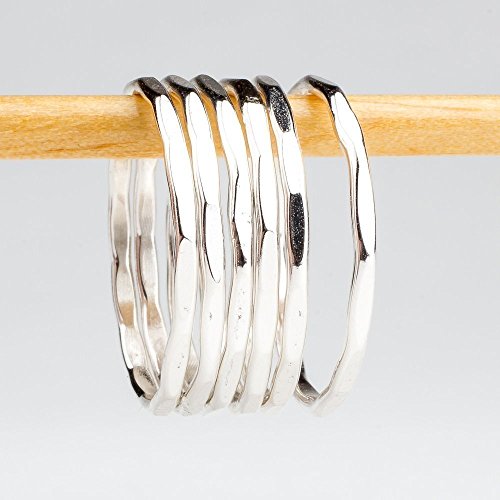 Custom Mirror Textured Stacking Rings in Sterling Silver - Reflective High Shine Surface - Create Your Own Set