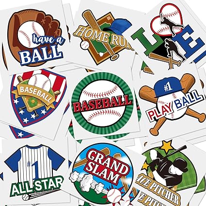 144 Pieces Baseball Temporary Tattoos Baseball Softball Sport Themed Waterproof Temporary Tattoos Stickers Birthday Party Decoration Supplies for Kids Adults Sporting Fans 9 Styles