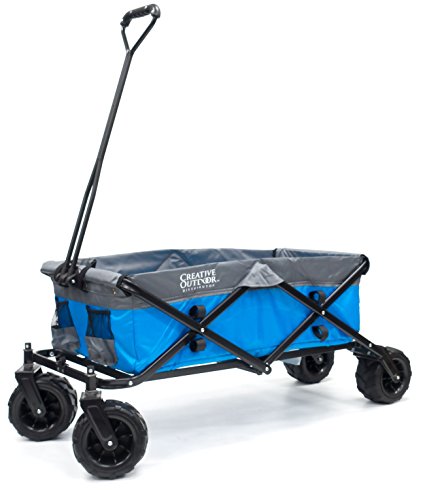 Creative Outdoor Distributor All-Terrain Folding Wagon, (Blue/Grey) - Divider Included - Multipurpose Cart for Gardening, Camping, Beach Trips, and Travelling