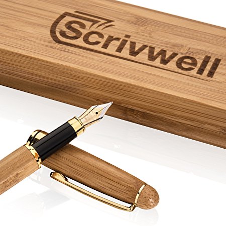 Scrivwell Classic Executive Fountain Pen with Writing Set Case – Includes Twist Ink Refill Converter, Gold Medium Nib, and ink cartridge compatible