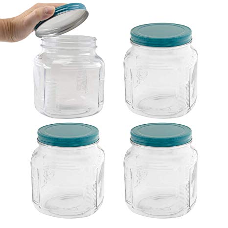 Anchor Hocking (4 Pack) 32oz Glass Food Storage Containers with Lids Jar Kitchen Storage Bathroom Garage