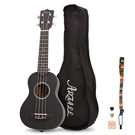 Artall 21 Inch Handcrafted Solid Wood Soprano Ukulele, Small Sapele Guitar Beginner Pack with Carrying Bag & Accessories, Black