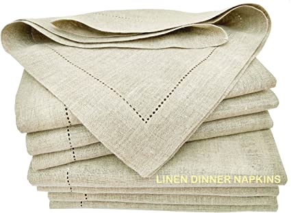 100% Pure Linen, Dinner Napkin with Hem Stitched 16x16 Inch Natural(Set of 12 Pack). Hemstitched Napkins. One of Life's Little Home Luxuries