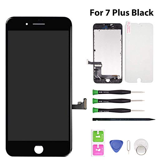 Screen Replacement for iPhone 7 Plus Screen with Complete Repair Tools Kit, LCD Touch Screen & Digitizer Display Replacement Frame Assembly 5.5" -Black