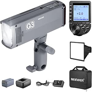 NEEWER Q3 Flash TTL 2,4G 200W(2ème Version),Flash Stroboscopique 1/8000 HSS avec Déclencheur QPRO-N,Compatible avec Nikon,Diffuseur/Batterie 3200mAh/500 Flash À Pleine Puissance/Recyclage 0,01-1,8s