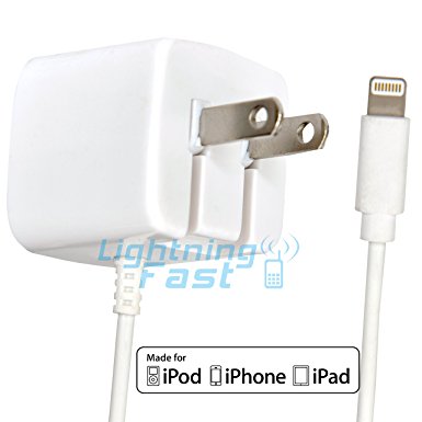 Apple Certified iPhone Lightning Charger - Wall Plug - For iPhone 7 Plus 7 6S Plus 6 Plus 6 6S 5S 5 5C SE - Fold Away Pins - 2.1a Rapid Power - Put In Bag & Take On Travel - White - Lifetime Guarantee