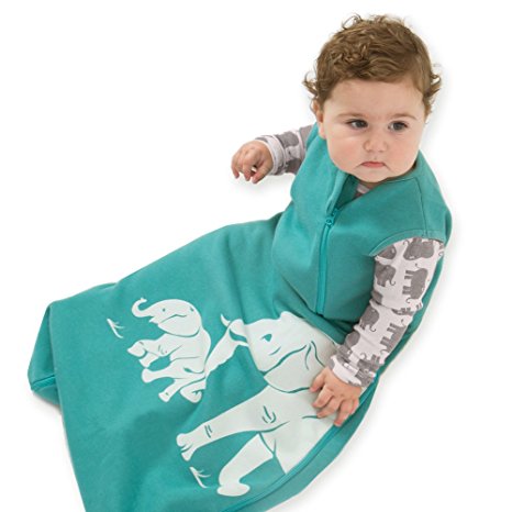 Wee Urban Cozy Basics 4 Season Baby Sleeping Bag, Aqua Elephant, Med 6-18m