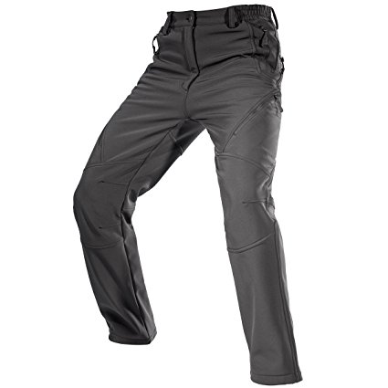 FREE SOLDIER Men's Fleece Lined Water Repellent Softshell Snow Ski Pants with Zipper Pockets