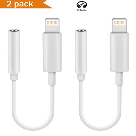 Lightning Adapter[2-Pack],moson Lightning Connector to 3.5mm Headphone Earphone Extender Jack Adapter Convenient and Suitable for iPhone 6/6s/7/7 Plus (White)