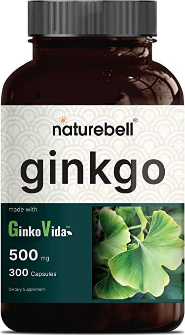 Naturebell Ginkgo Biloba Extract 500mg Per Serving, 300 Capsules | GinkoVida | Extra Strength Ginko Biloba Supplement - Promote Memory, Focus and Brain Health