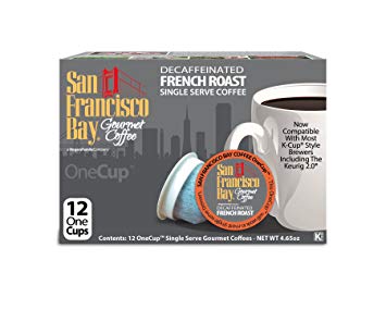 San Francisco Bay OneCup Decaf French Roast (12 Count) Single Serve Coffee Compatible with Keurig K-cup Brewers Single Serve Coffee Pods, Compatible with Cuisinart, Bunn, iCoffee single serve brewers