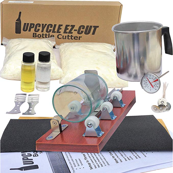 Deluxe Candle Making Kit & Supplies – with Glass Bottle Cutter to Make Candles out of Wine Bottles – with 2 LB Soy Wax, 2 Scents, Wicks   Holders, Thermometer & Pitcher