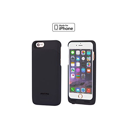 [MFi Certified] ANTPO iPhone 6 Case External Battery PackPortable Charger Backup Cover 4.7" Power Case with 3000mAh for iPhone 6 / 6s(Black)