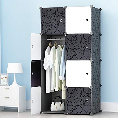 MEGAFUTURE Portable Wardrobe Closet for Hanging Clothes, Combination Armoire, Modular Cabinet for Space Saving, Ideal Storage Organizer Cube for books, toys, towels(8-Cube)