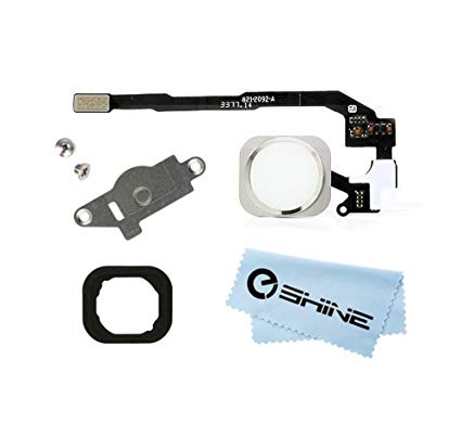 EShine Home Button Flex Ribbon Cable Assembly   Metal Bracket   Rubber Gasket for iPhone 5S SE   EShine Cloth (White Color)
