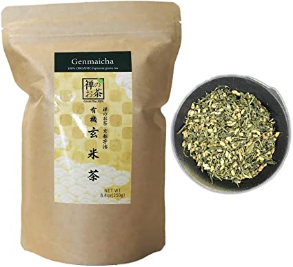 Zen no Ocha Genmaicha Tea - Japanese Loose Leaf Organic Green Tea Made in Kyoto Uji Japan (250g(8.8oz))