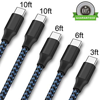 Hootech USB Type C Cable, 5Pack 3FT 2x6FT 2x10FT Nylon Braided USB C Charger Cable Fast Charging Cord Compatible Samsung Galaxy S9 S8 Plus Note 9/8, LG G6 G7, Moto G6 Play, Google Pixel XL 3/3 XL-Blue