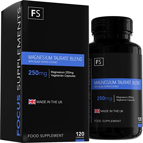 Magnesium Taurate with Vitamin B6 and Black Pepper Extract for Improved Absorption - 250 mg - Made in ISO Licensed Facilities in the UK