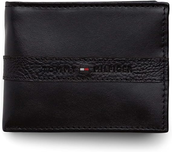 Tommy Hilfiger Men's Leather Ranger RFID Bifold Wallet with Coin Pocket, Black