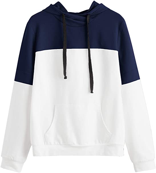 DIDK Women's Long Sleeve Colorblock Kangaroo Pocket Drawstring Pullover Hoodie Sweatshirt