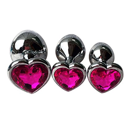 3Pcs Set Luxury Metal Butt Toys Heart Shaped Anal Trainer Jewel Butt Plug Kit S&M Adult Gay Anal Plugs Woman Men Sex Gifts Things for Beginners Couples Large/Medium/Small,Rose Red