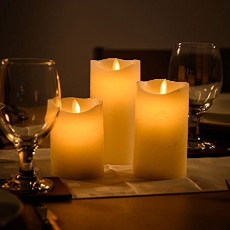 3 x Flickering Flame Real Wax LED Candles Cream