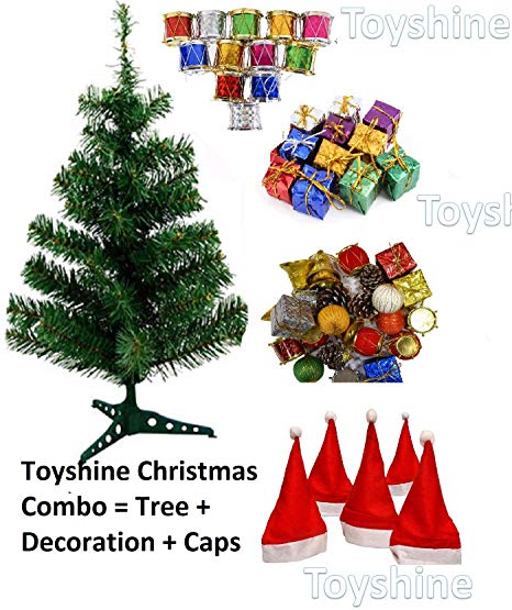 Toyshine Christmas Tree Celebration Combo | 3 Ft Tree   48 Pcs Decoration   10 Christmas Caps Free Size