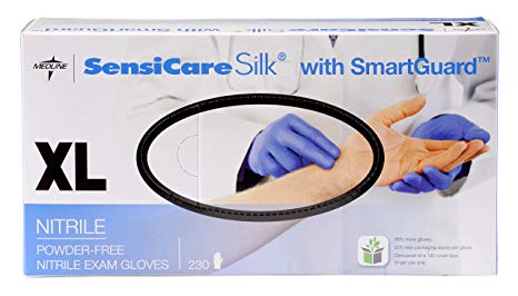 Medline SensiCare Silk Nitrile Exam Gloves, Disposable Gloves with Smartguard Film, X-Large, Blue (Pack of 230)