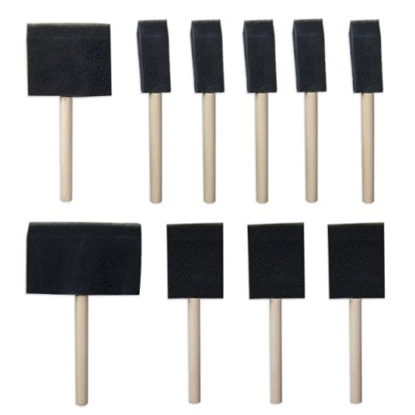 10 Pack - Poly Foam Brushes With Wooden Handles - For Any Professional Paint Job, Oil Stain, Watercolor, Art & Craft Project; Use For Professional & Amateur Projects - By Katzco
