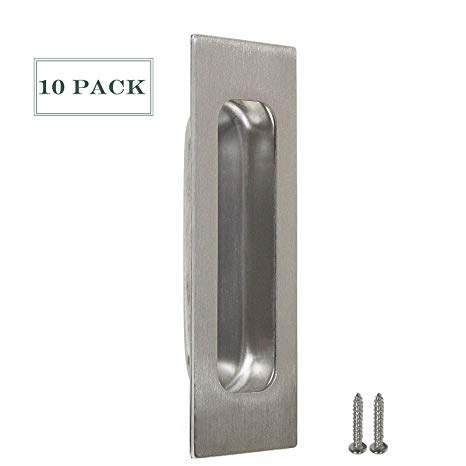 10 Pack Stain Nickel Recessed Door Pull Stainless Steel Recessed Finger Pulls Rectangular Flush Pocket Door Pull 4.8’’ Outer Length 1.6” Outer Width