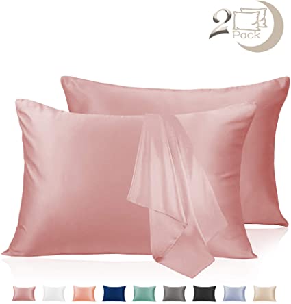 Adubor Satin Pillowcase 2 Pack Silky Pillow Cases for Hair and Skin, Hypoallergenic Anti-Wrinkle, Super Soft and Luxury Pillow Cases Covers with Envelope Closure (Queen: 20''x30'', Rouge Pink)