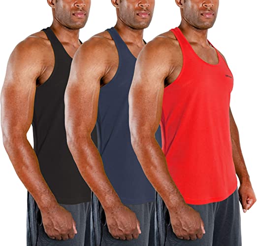 DEVOPS Men's 3 Pack Cool Dry Fit Y-Back Muscle Gym Training Tank Top Sleeveless