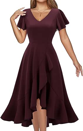 DRESSTELLS Women's Formal Cocktail Dresses 2024 Wedding Guest Bridesmaid Dress V-Neck Tea Party Summer Ruffle Dresses