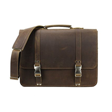 Leather Messenger Bag, Vintage Laptop Briefcase Made in USA by Rugged Material (Pullup Brown)