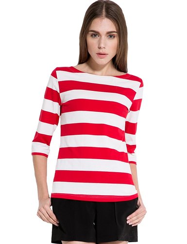 Camii Mia Women's 3/4 Sleeves Cotton Stripe T-Shirt