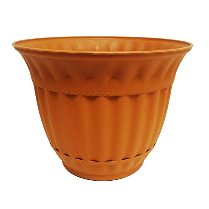 Misco Milano Collection Traditional Classic Round Planter with Integrated Saucer, 8-Inch Diameter, Clay