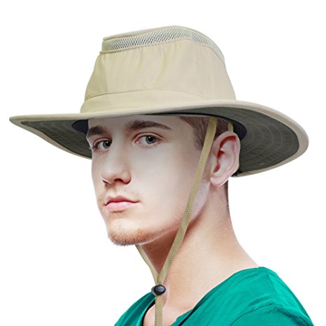 Sun Blocker Outdoor Boonie Sun Protection Hat Mesh Bucket Hat Wide Brim Camping Hiking Fishing Hunting Boating Safari Cap with Adjustable Drawstring
