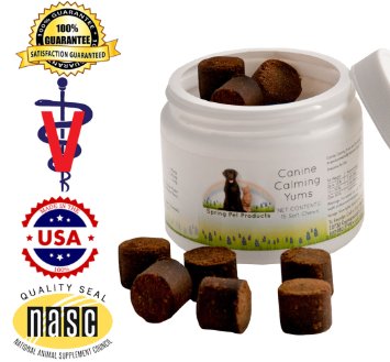 Spring Pet Canine Calming Yums 60 Count Jar ~ High Potency All Natural Veterinary Formula to Help Reduce Anxiety and Stress in Dogs and Puppies ~ Soft, Tasty Bacon Flavored Treat Made in USA