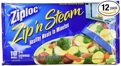 Ziploc Zip'N Steam Cooking Bags, Medium, 10-Count  (Pack of 12)